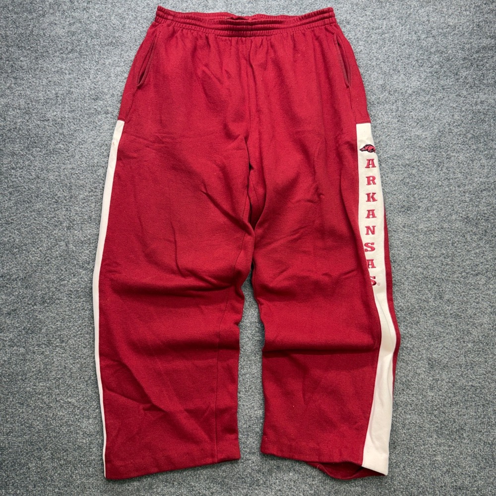 Red Oak Arkansas Razorbacks Sweatpants Mens XL Red Cream Side Stripe vintage